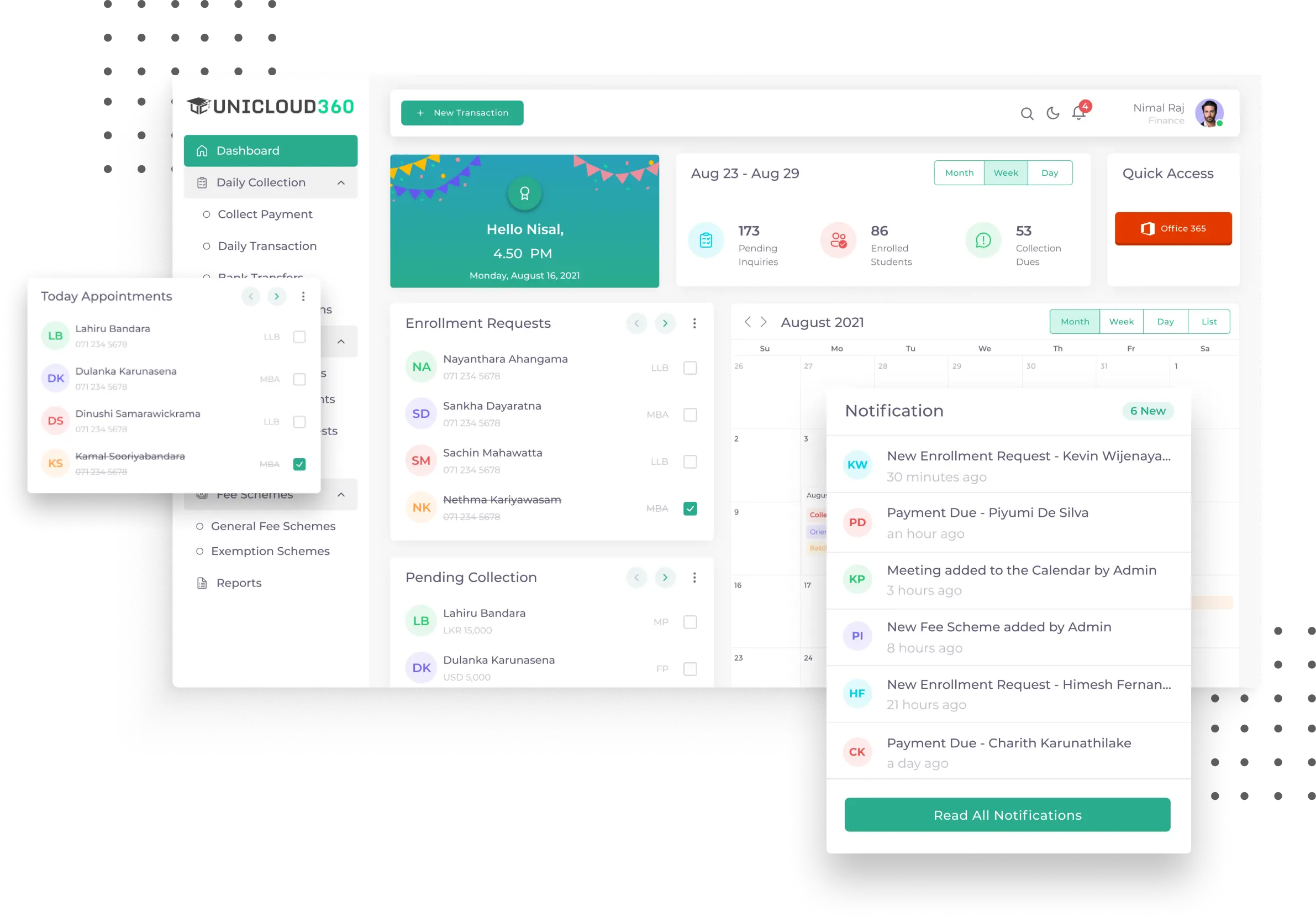 UniCloud360 platform overview — full student lifecycle from admissions to graduation